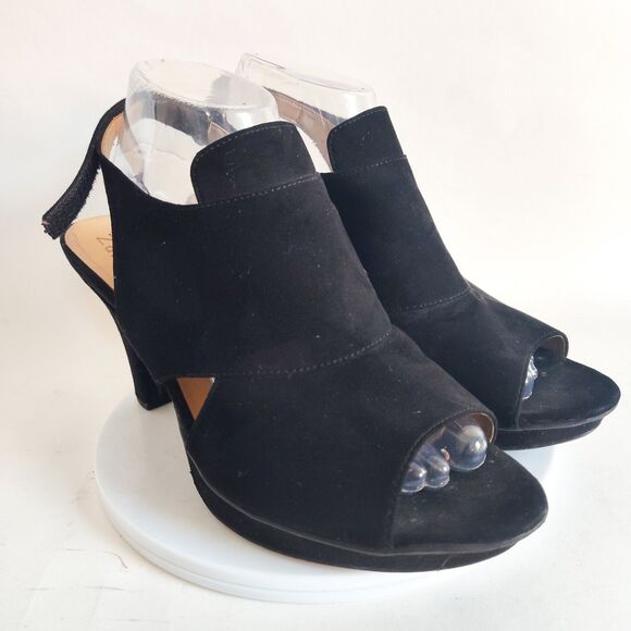 Naturalizer Black Suede Leather Open Toe Slingback Block Heel Deborah Size 9.5 - Picture 2 of 9